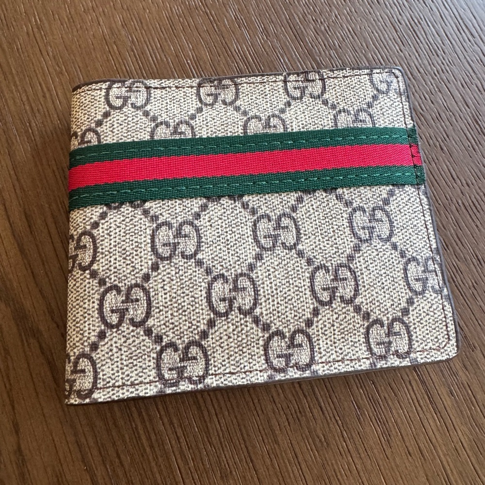 Gucci Beige GG Supreme Canvas Wallet with Green and Red Web Stripe